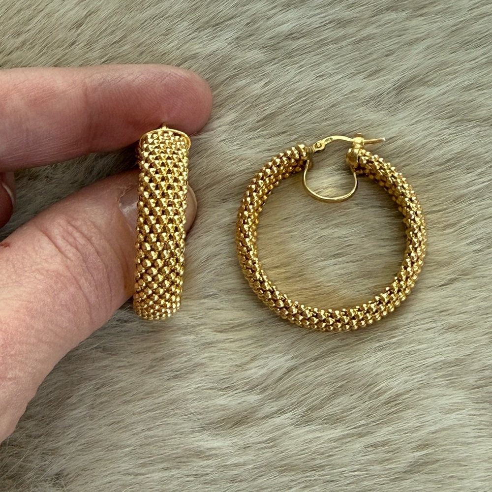Macy's Gold Textured Hoop Earrings - Woven Design